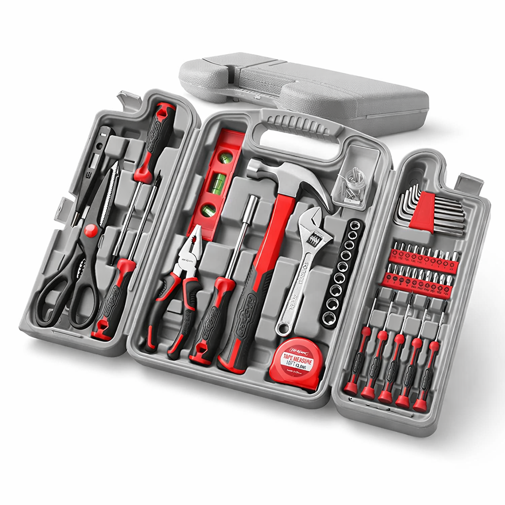 54 Pcs Red Tool Kit For Home Repair Tool Set With Hammer, Screwdriver, Plier.