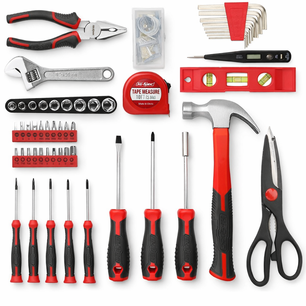 54 Pcs Red Tool Kit For Home Repair Tool Set With Hammer, Screwdriver, Plier.